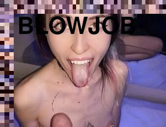Insatiable slut gives POV blowjob and asks me to cum on her