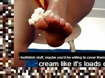Naughty Jennifer sprays whipped cream on her feet