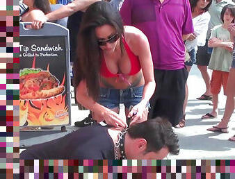 Hotties enjoying public femdom