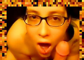 Nerdy glasses slut deepthroat blowjob