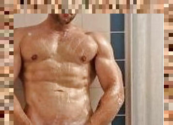 POV Hot shower Muscular boy body washing and huge cum load