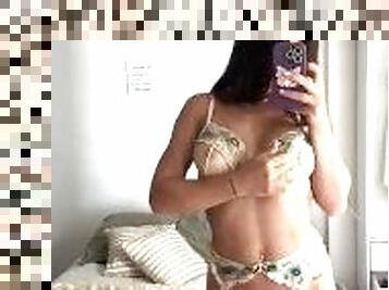 Slutty girl teases Step bro in bed with her new lingerie