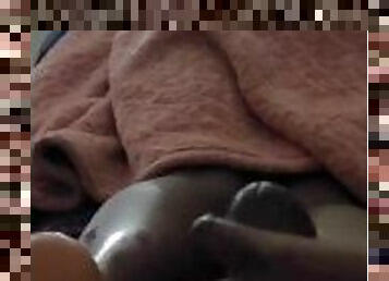 Black college Handjob with oily soles