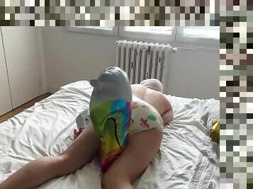 Humping my diaper and a unicorn balloon looner