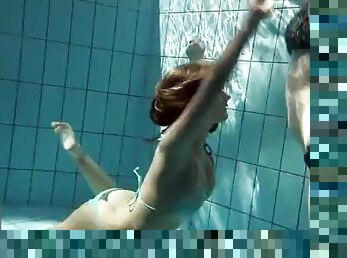 Zuzana and Lucie lesbian underwater swimming