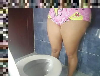 Big ass stepsister caught urinating in the bathroom of her room