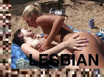 en-plein-air, lesbienne, blonde, brunette