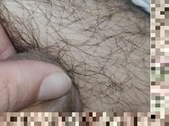 Dick head rubbing my Hairy leg / after cum  ( close up