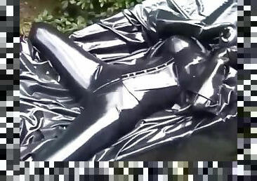 en-plein-air, amateur, black, latex, jardin, poupée, masque, caoutchouc