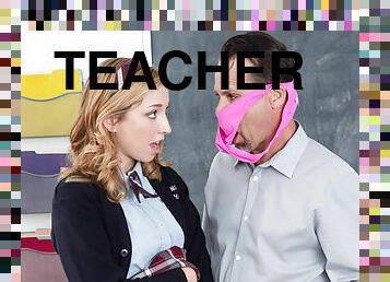 Misbehaving blonde teenager punished by her teacher