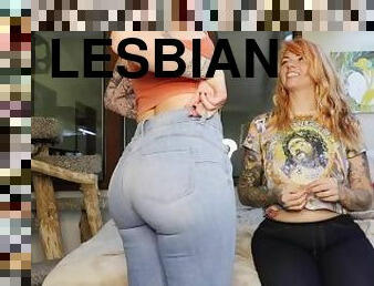 lesbisk, stram, fetisj, jeans, ansiktsitting, femdom