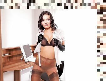 Hottest Secretary With Satin Gloves And A Fit Body! Wowow! - Vanessa Decker
