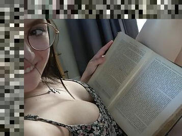 Watching my big breasted stepsis read her boring college history book
