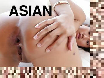 May Thai In Asian Cutie Bends Down To Get Two Holes Fucked