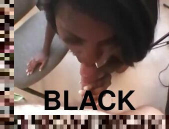 Beautiful black teen riding a white cock