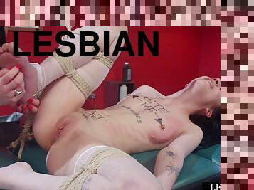 Pierced babe gets lesbian bdsm spanking treatment with anal