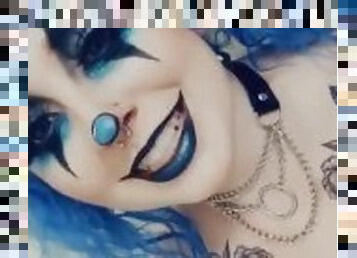 Blue Haired Goth Clown Girl with Big Natural Pierced Tits Takes off Her Halloween Costume