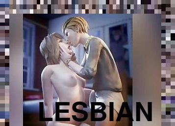lesbijskie, całowanie, blondynka, anime, hentai, 3d, młode