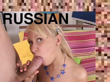 Petite Russian Blonde Sucks Two Freak Whopping Pricks