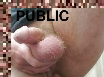 Anal dildo play in public restroom