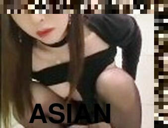 asia, stocking, kencing, umum, waria-shemale, cumshot-keluarnya-sperma, remaja, waria, toilet, remaja-asia