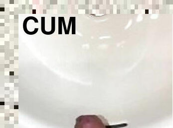 Naughty Pissing and Cumming in my bathroom sink featuring a bullseye cumshot into the drain