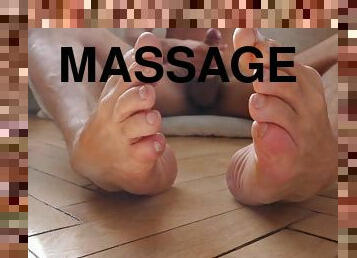 Feet massage with sperm after hot masturbation session