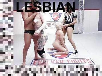 arnés, lesbiana, juguete, follando-fucking, lucha-libre, cañero