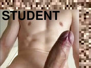 Hot Student jerking Huge Dick in skinny Jeans / Huge Cumshot in the end / Massive Cock / Smooth / 18