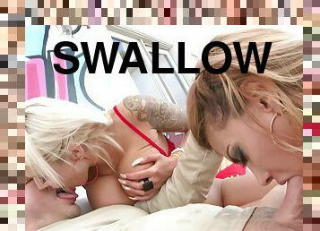Mercedes Carrera And Nina Elle In Two Bombshells Swallow His Whole Cock
