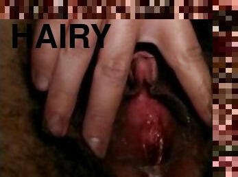 Hairy FTM pussy squirting and gaping