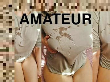 svær, amatør, cumshot, hjemmelaget, handjob, par, pov, cum, fetisj, kledd-sex