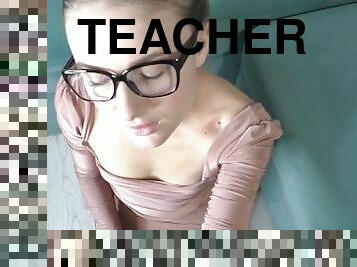 Slutty Teacher Sucks Dick and Licks Cum from Glasses