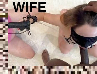 Hotwife teaching her loser cuckold how to such a big black cock