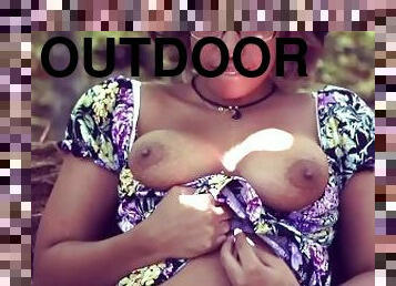 Cute teen with big tits and braces masturbating outdoors