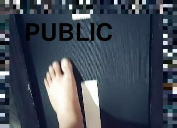 Foot fetish in gym bare foot walking on treadmill model rebecca