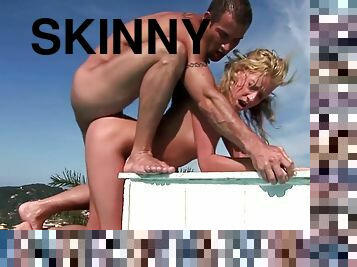 Skinny Blonde Teen With Small Tits Anal Fucked In The Pool