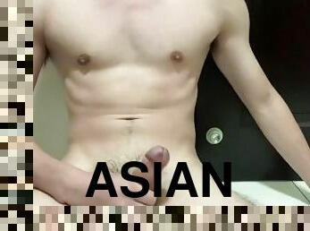 asiatisk, svær, onani, amatør, cumshot, tenåring, handjob, runking, cum, alene