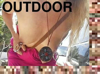 nippleringlover outdoor flashing sexy ass & pierced pussy & pierced tits on public street down town
