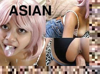 asiatisk, fitta-pussy, amatör, tonåring, creampie, sväljer, sprut, syster, oral, vit