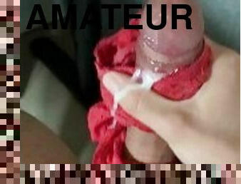 amatør, cumshot, stor-pikk, handjob, truser, cum, alene, pikk