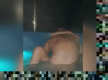A young hotwife is caught with a neighbor in a hot tub. 8:34 best feeling when he does it.