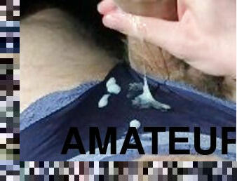 amateur, ejaculation-sur-le-corps, énorme-bite, branlette, culotte, ejaculation, solo, bite