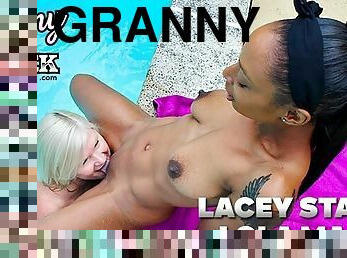 GRANNYLOVESBLACK - Lacey Comforts Ebony Friend With Her Tongue