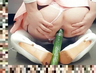 Sexy blonde trap Fucks ass with cucumber and teases with snapchat filter