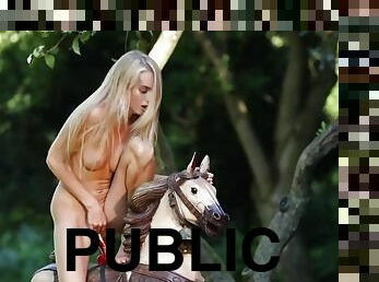 Blonde Teen Exhibitionist Nancy A Hot Horse Riding & Public Pussy Orgasm