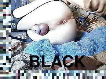 Black dildo in white femboy ass