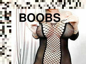 Big boobs blonde tease live in fishnet outfit