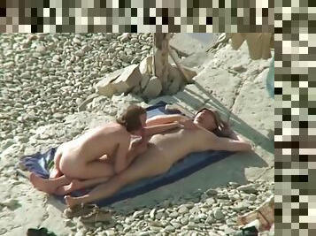 nudisti, u-javnosti, amaterski, par, plaža