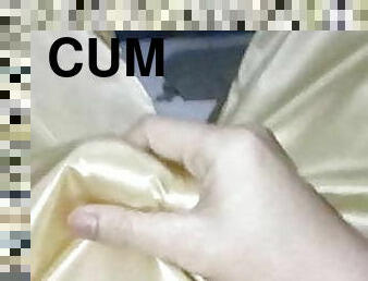 Cum with shiny gold pants